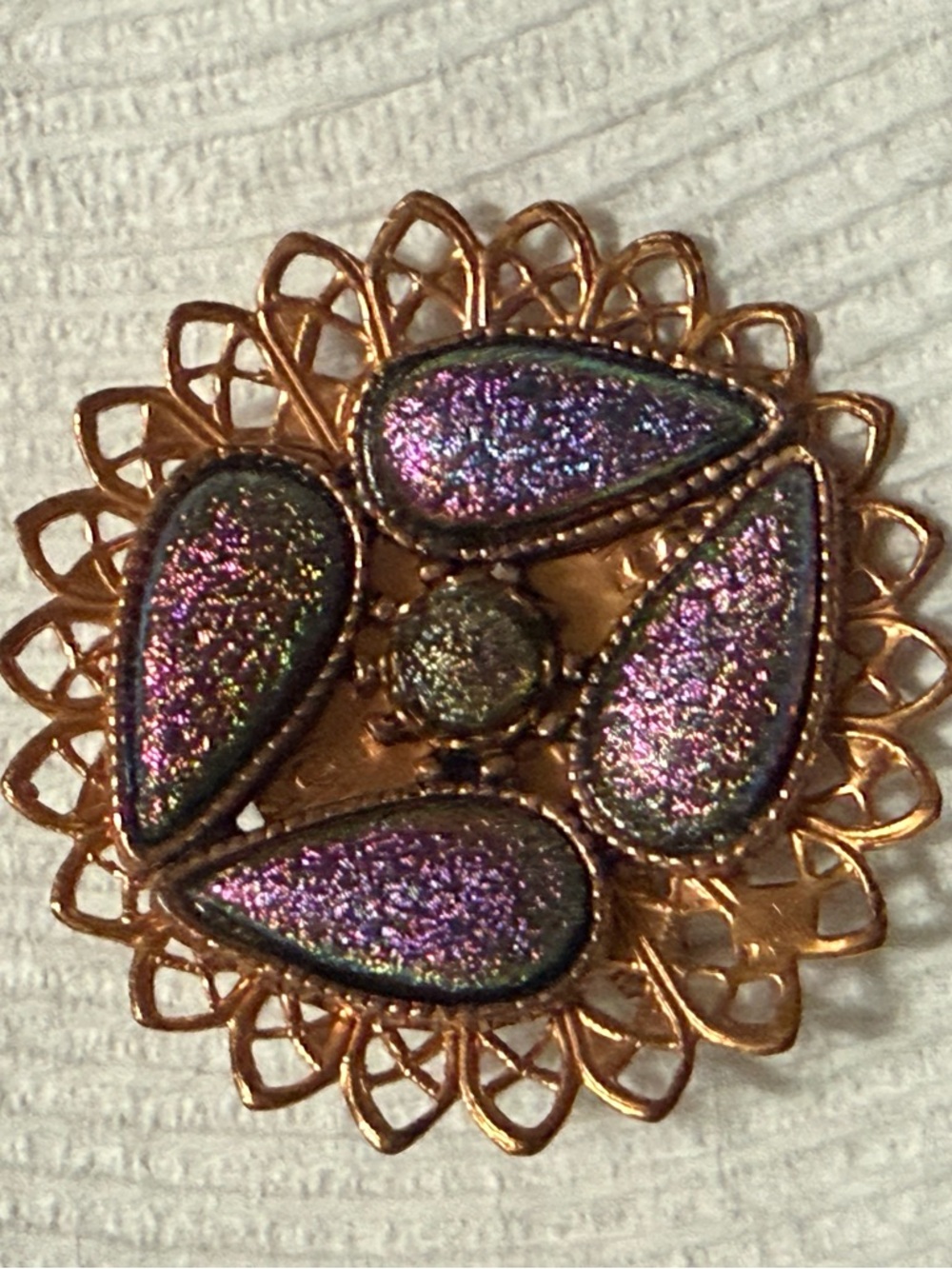 Iridescent Purple Teardrop Filigree Brooch - Women Jewelry